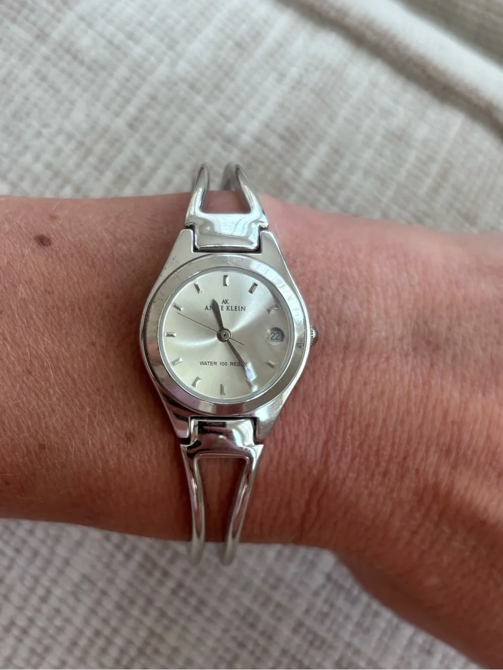 Vintage 90s Anne Klein Silver Tone Watch – Water Resistant – Needs Battery